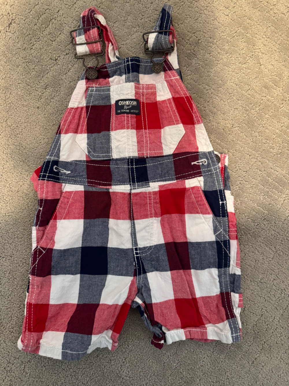 OshKosh B'gosh Red White Navy Plaid Shortalls